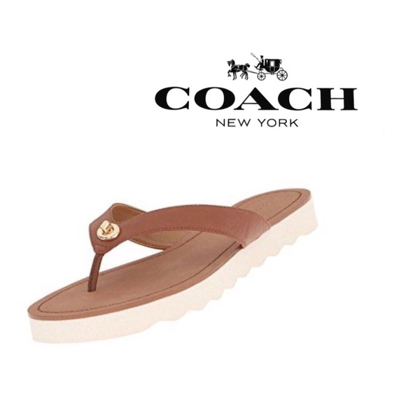 ♦️Coach Shelly Open Toe Leather Flip Flop - Picture 1 of 1